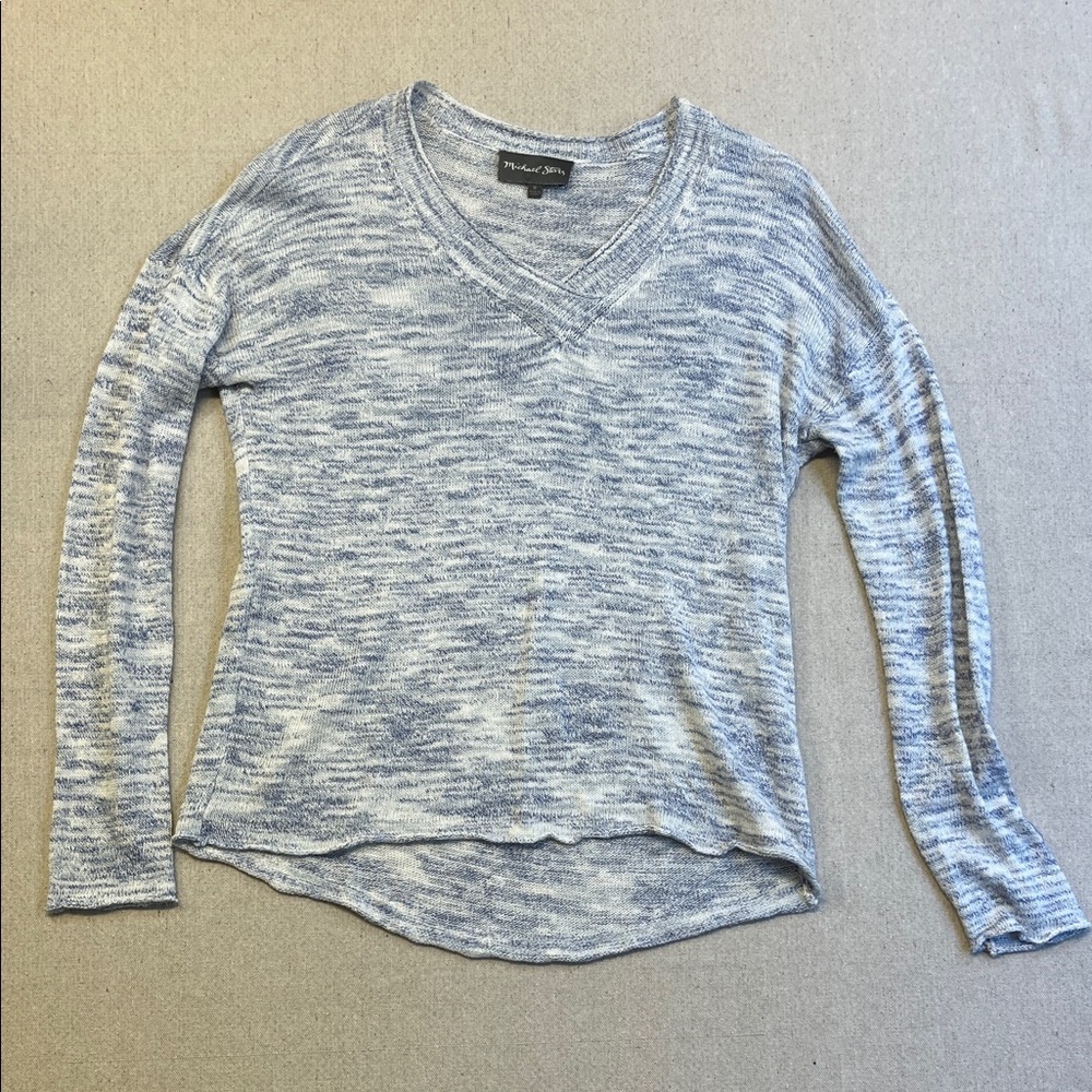 Michael Stars Blue and White Marled V-Neck Sweater